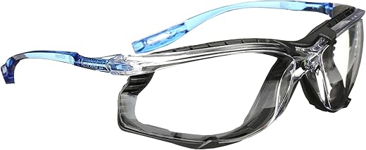 3M Safety Glasses, Virtua CCS, ANSI Z87, Anti-Fog, Clear Lens, Blue Frame, Corded Ear Plug Control System, Removable Foam Gasket