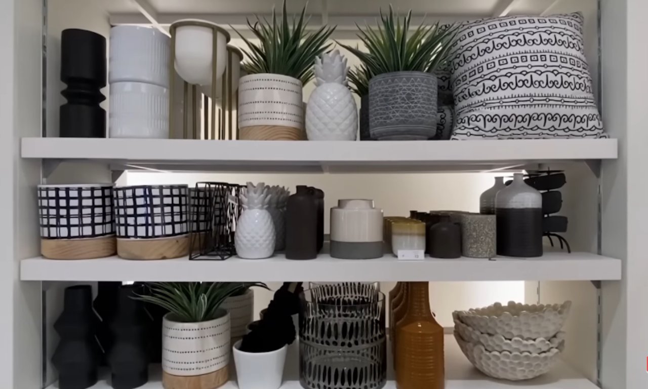 A shelf display showing mixed materials for texture inspiration