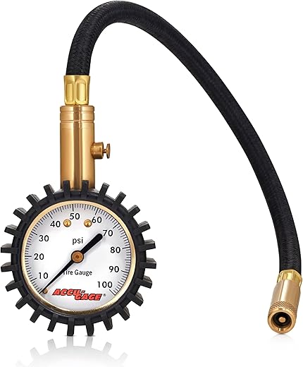 Accu-Gage H100X Professional Tire Pressure Gauge with Protective Rubber Guard (100 PSI)