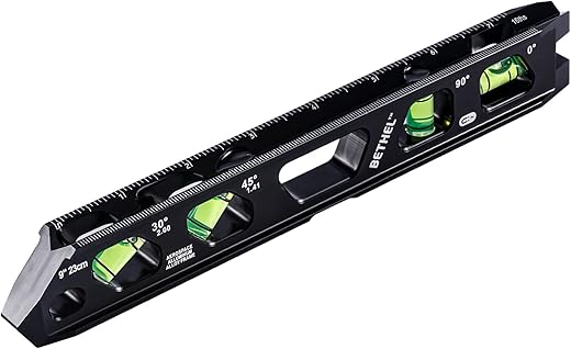 BETHEL Torpedo Level, Magnetic Conduit Level with 4 Vials, V-Groove and Magnet Track,Aluminum Alloy Construction, High Viz Black (9 inch)