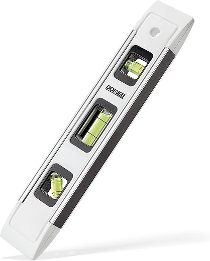 DOWELL Magnetic Torpedo Level Mini Bubble Level Box Spirit Level Alloy Frame 180/90/45 Degree 9-Inch (1, White)
