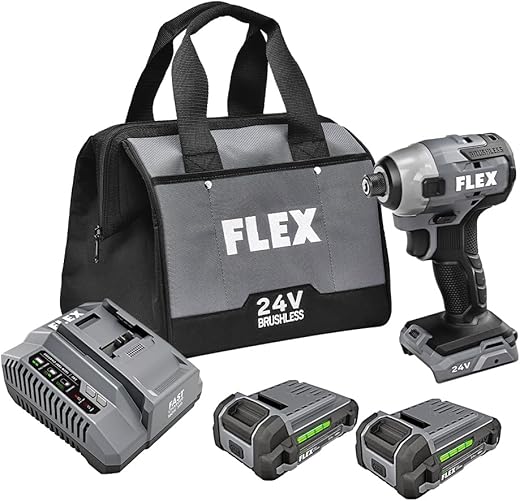 FLEX 24V Brushless Cordless 1/4-Inch Hex Impact Driver Kit with (2) 2.5Ah Lithium Battery and 160W Fast Charger - FX1351-2A