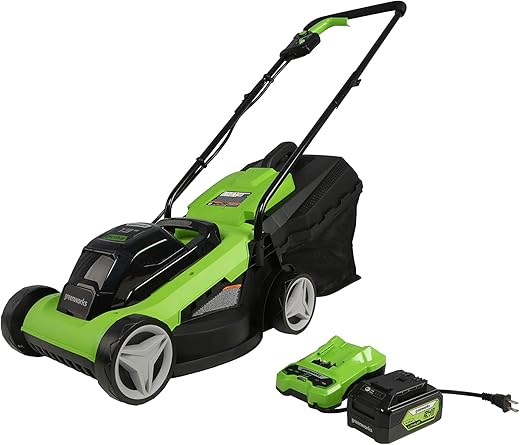 Greenworks 24V 13-Inch Cordless (2-In-1) Push Lawn Mower, 4.0Ah USB Battery (USB Hub) and Charger Included MO24B410