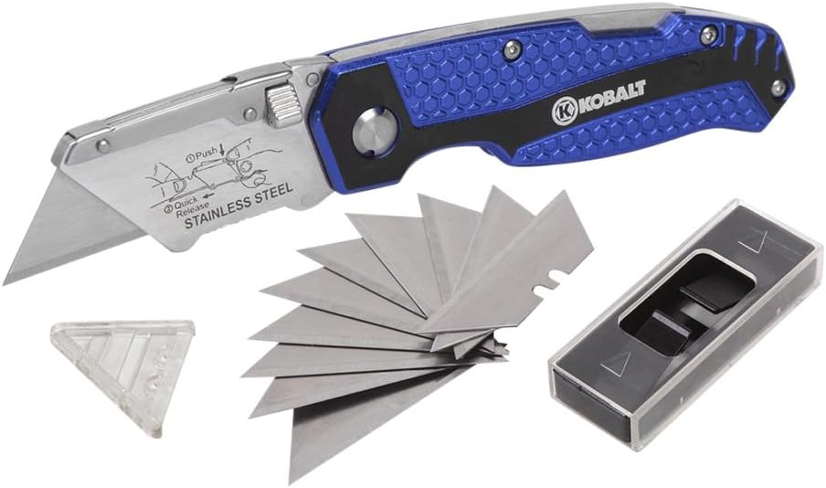 Kobalt Utility Knife & 11 Blades, Foldable Speed Release Quick Change Box Cutter