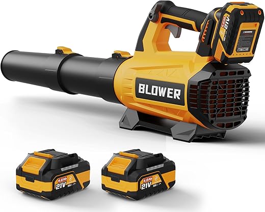 Leaf Blower Cordless (Upgraded) - 630CFM/160MPH, 21V Powerful Electric Cordless Leaf Blower with 2 x 4.0Ah Batteries and Charger, Battery Powered Leaf Blowers for Lawn Care, Patio, Yard, Dust, Snow