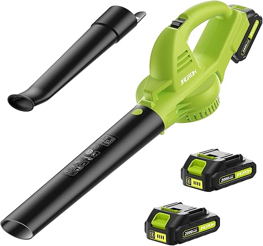 Leaf Blower Cordless with 2 Battery and Charger, 130MPH 180CFM High Speed Leaf Blower with 2 Tubes, 20V Electric Leaf Cleaner, Lightweight Handheld Small Blower for Patio, Garden, House, Depot, Green