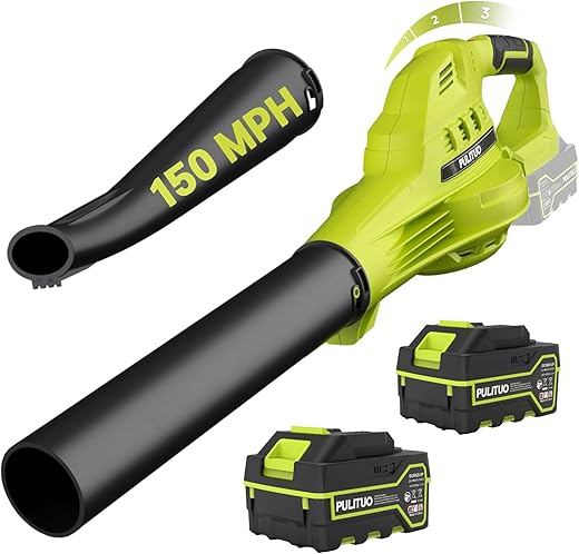 Leaf Blower Cordless with 2X 4.0Ah Batteries and Charger, 60Mins Lasting 150MPH Lightweight Cordless Blower, Small Electric Leaf Blowers for Lawn Care, Patio, Yard, Leaves, Grass and Snow