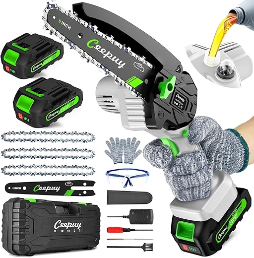 Mini Chainsaw Cordless,6 Inch Portable Electric Chainsaw with Automatic Oiler/Security Lock/Battery Powered Small Handheld Saw for Trees Branches Trimming,Wood Cutting, Gifts for Men Women