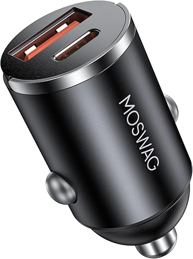 MOSWAG Car Charger, Invisible Cigarette Lighter USB Adapter [All Metal & Mini], 18W&15.5W 2 Port Car Adapter, QC3.0 Dual Port Cigarette Lighter for iPhone 16 15 Samsung S25 Ultra Piexl 7 and More
