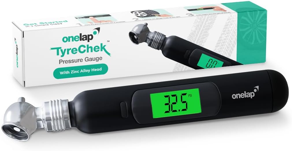 Onelap TyreChek™ - Digital Tire Pressure Gauge (Metallic Head) | 0-150 PSI | Suitable for Car, Truck, Bike, Bicycle with Backlight LCD
