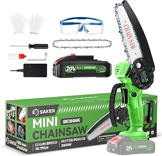 Saker Mini Chainsaw Cordless,6 Inch Chainsaw, Mini Electric Chainsaw Cordless Battery Powered,One-Hand Portable Chain Saw for Tree Trimming, Pruning&Wood Cutting,Christmas Gifts for Men Husband Father