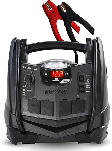 The Ultimate Guide to Powering Up: 11 Best Jump Starters for Any Vehicle Schumacher Electric 1200A Car Battery Jump Starter and Portable Power Station, 6-in-1 Solution for 12V Batteries, 150-PSI Air Compressor, 200 Continuous/400 Peak Watt Inverter, SJ1332