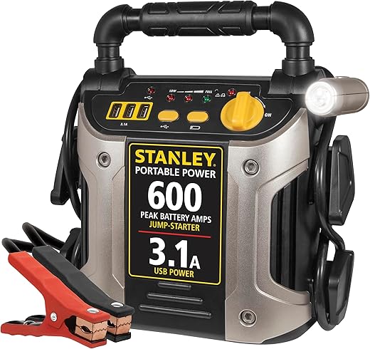 The Ultimate Guide to Powering Up: 11 Best Jump Starters for Any Vehicle STANLEY J309 Portable Power Station Jump Starter 600 Peak Amp Battery Booster, 3.1A USB Ports, Battery Clamps