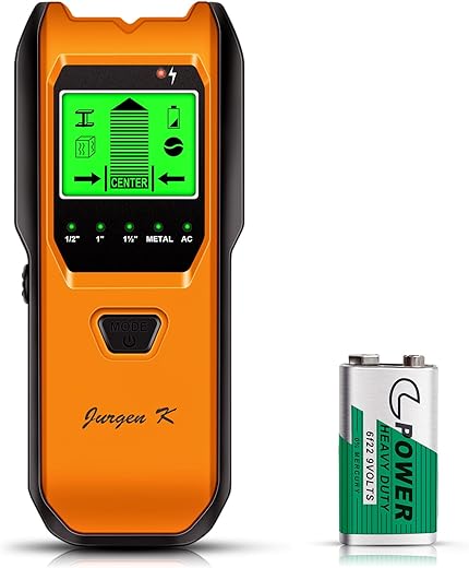 Stud Finder Wall Scanner, 5 in 1 Multifunction Stud Locator with Upgraded Smart Sensor, HD LCD Display and Audio Alarm for The Center & Edge of Metal, Studs, AC Wire, and Pipe Detection (Tangerine)