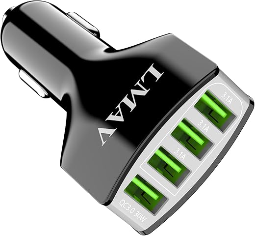 USB Car Charger Adapter, 4-Port QC 3.0 Car Charger Fast Charging for All Smartphone and Other USB Devices.