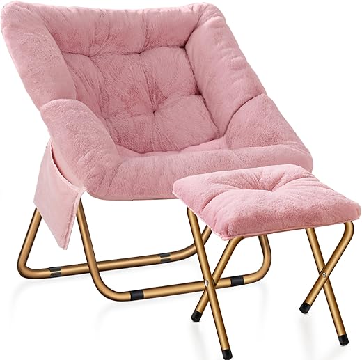 The Ultimate Guide to Cozy Comfort: 10 Best Reading Chairs Comfy Saucer Chair, Foldable Living Room Chairs, Soft Faux Fur Lounge Chair for Bedroom, Reading Chairs for Adults, Teens, X-Large (Pink)