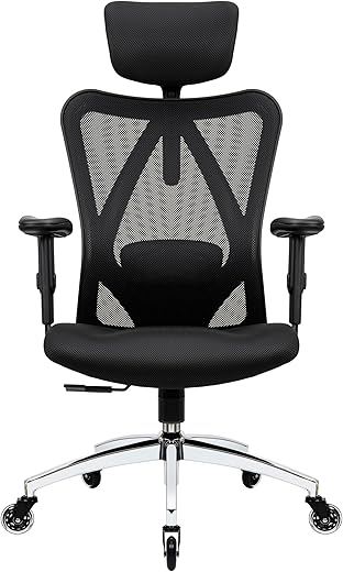 Duramont Ergonomic Office Chair - Adjustable Desk Chair with Lumbar Support and Rollerblade Wheels - High Back Chairs with Breathable Mesh - Thick Seat Cushion, Head, and Arm Rests - Reclines