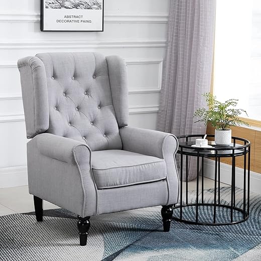 The Ultimate Guide to Cozy Comfort: 10 Best Reading Chairs HOMCOM Mid-Century Modern Accent Chair, High Wingback Reading Chair, Button-Tufted Upholstered Fabric Armchair with Retro Wood Legs for Apartment, Living Room, Bedroom, Gray