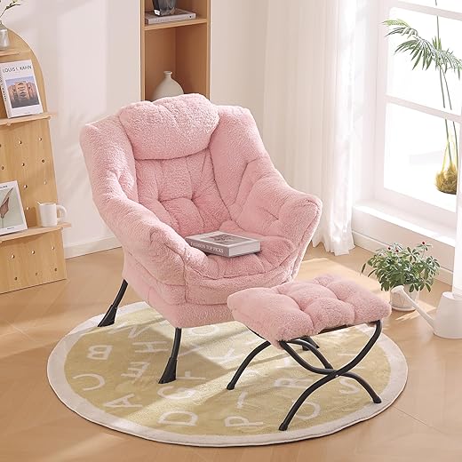 The Ultimate Guide to Cozy Comfort: 10 Best Reading Chairs Lazy Chair with Ottoman, Modern Chair with Folding Footrest, Lounge Accent Chair, Comfortable Reading Chair, Oversized Armchairs for Bedroom, Study, Living Room(Plush Pink)