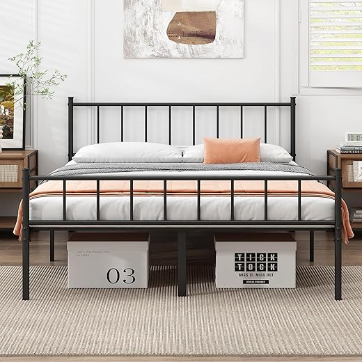 Queen Bed Frame-Classic Metal Platform Bed Frame,Mattress Foundation with Steel Slat Support,Under Foundation Storage,No Box Spring Needed, Easy Assembly, Queen Size
