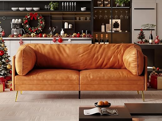 Vesgantti 73'' Mid-Century Modern Couch, Small Loveseat for Office, Living Room, Apartment, Tool-Free Assembly, Solid Wood Frame, Comfy Cushions, Orange Fabric