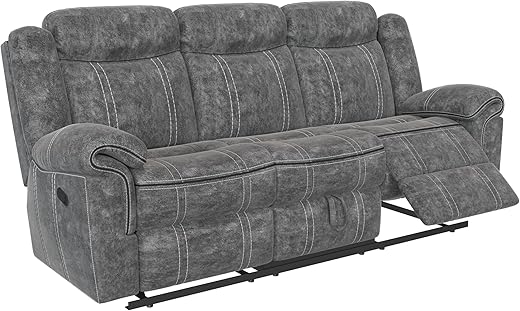 Acme Furniture Zubaida 41" x 87" Modern Velvet Reclining Sofa with USB Dock, 1 Storage Drawer, Tight Back & Seat Cushion, in 2-Tone Gray Finish