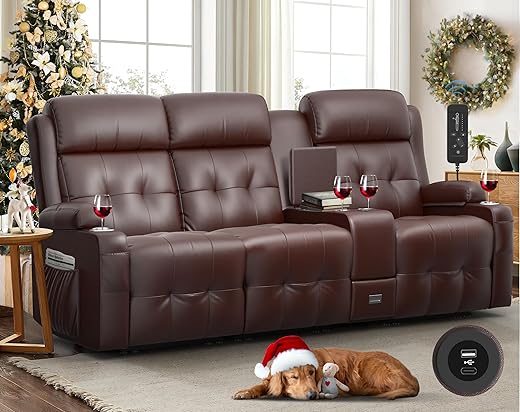 Aotolo Recliner Sofa, Massage Reclining Sofa 3 Seater Sets Heavy Weight Capacity, RV Loveseat Couch Clearance with Console, USB, Type C Port, Storage, Cup Holders, Wall Hugger Chair for Living Room