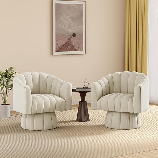 Dewhut Swivel Accent Chair Set of 2,Mid Century 360° Swivel Barrel Chair,Fluffy Velvet Fabric Chairs,Round Club Arm Chair,Upholstered Single Sofa Seating for Home,Living Room, Bedroom,Waiting Room
