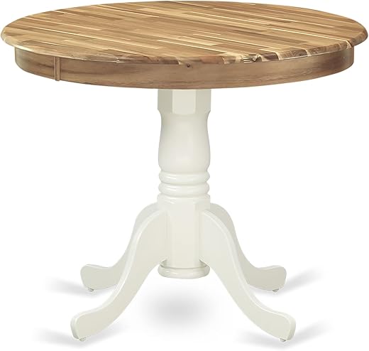 East West Furniture Antique Round Acacia Wood Dining Table in Oak/White