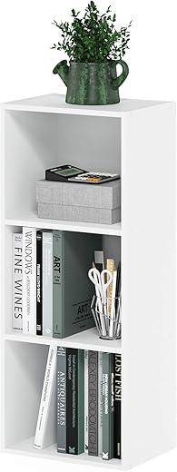 Furinno LUDER Book Shelf, 3-Cube Bookshelf, Bookcase with Open Shelves, 9.3 x 12 x 31.5, for Living Room, Bedroom, Home Office, White