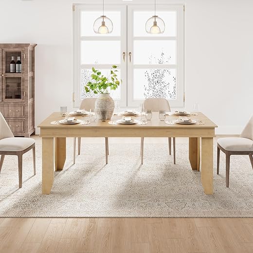 GarveeHome Farmhouse Dining Table for 6-8 People, 71 in Long Kitchen Tables with Wooden Sturdy Frame, 6 ft Large Rectangular Dinner Table for Dining Room, Kitchen, Natural, 71" Non-extendable