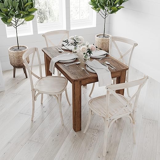 Merrick Lane Jessamine 46" x 30" Rectangular Rustic Solid Pine Farm Dining Table, Antique Farmhouse Wooden Dining Table for Kitchens and Parties, Antique Rustic