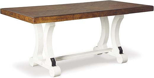 Signature Design by Ashley Valebeck Farmhouse Rectangular Extension Dining Table, Fits up to 8, White & Brown