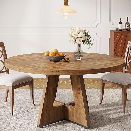 Tribesigns Farmhouse Dining Table, 47 Inch Round Dinner Table for 4, Rustic Round Dining Room Table for Home Dining Room Living Room (Wood)