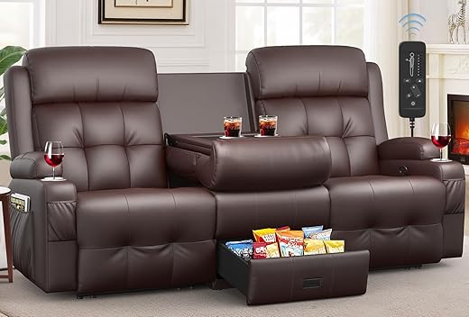 VAFEAFO Recliner Sofa, Massage Flip Back Reclining Sofa 3 Seater Sets Heavy Weight Capacity, RV Loveseat Clearance, Recliner Couch with Storage, Cup Holders, Wall Hugger Couches for Living Room