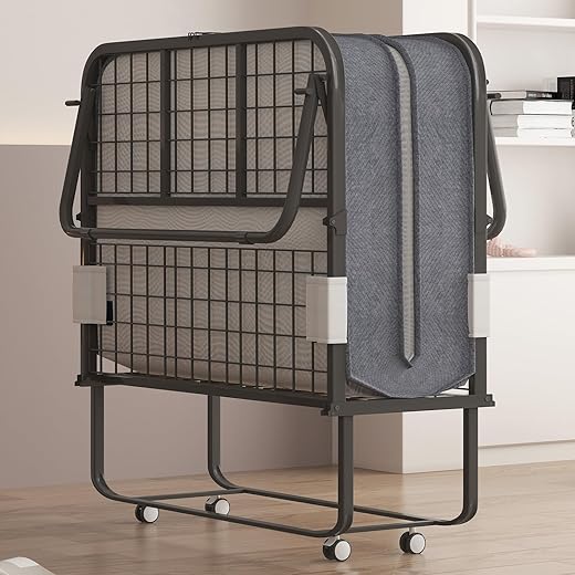 ZAFLY 75 x 31” Folding Bed, Fold Up Rollaway Bed with 4” Memory Sponge for Adults, Foldable Portable Guest Beds Camping Cot, Roll Away Sleeping Beds for Adults with Wheels, Space Saving