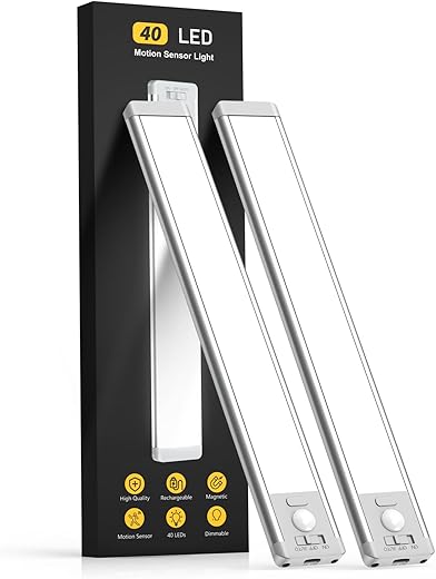 19 Best Renter Friendly Peel and Stick Products MCGOR 10inch Under Cabinet Lighting, 2 Pack Rechargeable Motion Sensor Light Indoor, 5 Levels Dimmable Magnetic Closet Lights, Wireless Under Counter Lights for Kitchen, Stairs