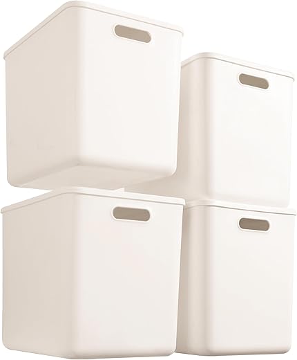 4 pack large plastic White storage bins with Lids, Toy Box Chest with Handle，Organizer Containers Baskets for Baby,Nursery，Shelves，Playroom, Bedroom，Office,Closet，home (White, 4XL)