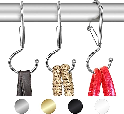 6 Purse Hanger for Closet. Tote Hanger. S-Shaped Hooks S Hooks Twist Design. Anti Drop S-Shaped Hook for hanging handbags with Safety Buckle to Prevent Falls. Heavy Duty. (Silver, Twisted)