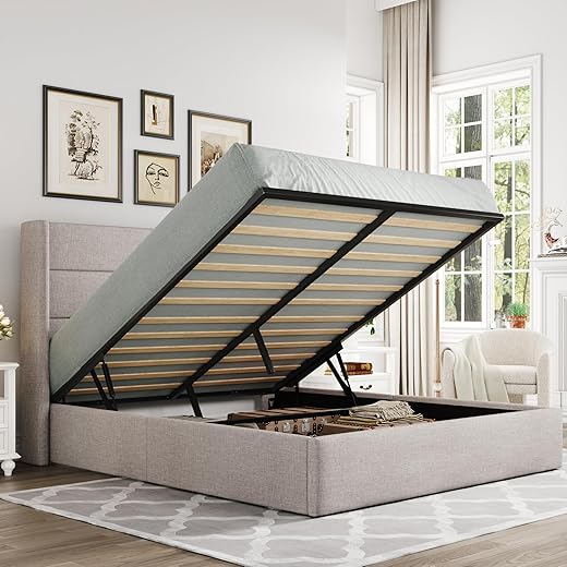 Your Home's Finest: 22 Top-Rated Furniture Pieces That Outperform the Rest Allewie Queen Size Lift Up Storage Bed, Modern Wingback Headboard, Hydraulic Support, No Box Spring Needed, Light Beige