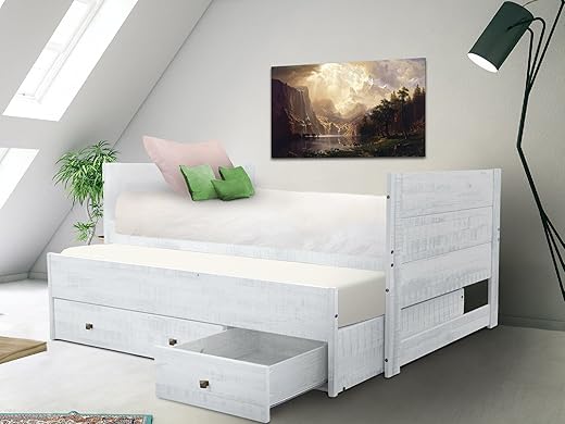Bedz King Twin Captains Bed with Twin Trundle and 3 Built in Drawers, Breezy Blue