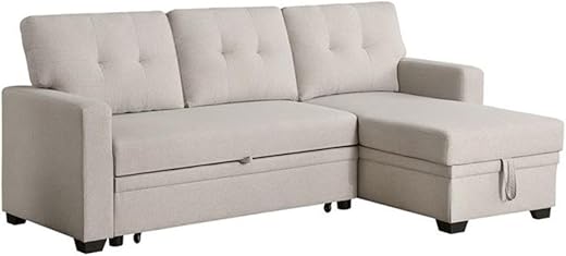 Devion Furniture L-Shaped Polyester Fabric Reversible, Easy Convertible Pull-Out Sleeper Sectional Sofa/Storage Chaise with Tufted Back Cushions and Track Arms in Green