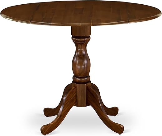 East West Furniture DMT-AWA-TP Dublin Kitchen Dining Table - a Round Wooden Table Top with Dropleaf & Pedestal Base, 42x42 Inch, Walnut