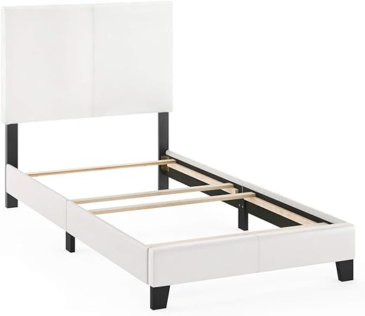 Furinno FB19821TWH Pessac PU Leather Upholstered Platform, Twin, White