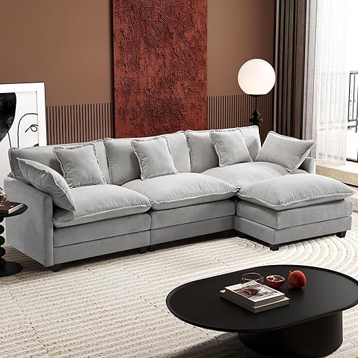 Your Home's Finest: 22 Top-Rated Furniture Pieces That Outperform the Rest Ihanherry 111.4" L Shaped Modern Sofa Modular Sectional Cloud Couch with Ottoman, 4-Seat Chenille Deep Seat Sofa with Pillow for Living Room, Bedroom and Apartment, Grey