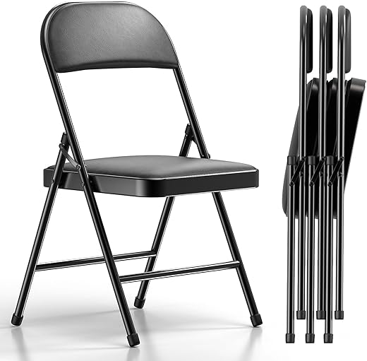 12 Best Ultra-Stylish Folding Chairs That Deserve a Spot in Your Home: Our Expert Picks Nazhura 4 Pack Folding Chairs with Padded Cushion and Back, Khaki Metal Chairs with Comfortable Cushion and Durable Steel Frame for Home and Office, for Indoor and Outdoor Events (Black, 4 Pack)
