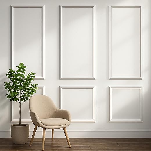 19 Best Renter Friendly Peel and Stick Products Peel and Stick Wall Molding Kit – Pre-Cut Wainscoting Panels, Set of 3 (3 Top & 3 Bottom), Ready to Assemble & Easy to Install for Interior Wall Décor, Living Room Bedroom Accent Walls (54 x 24 in)
