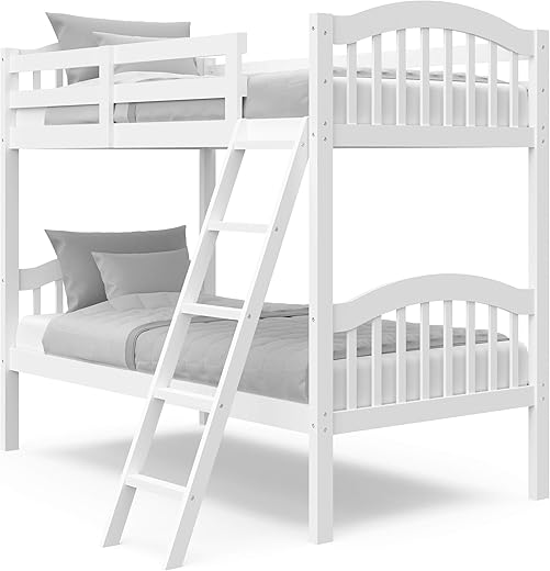 Storkcraft Long Horn Twin-Over-Twin Bunk Bed (White) - GREENGUARD Gold Certified, Converts to Two Twin Beds, Wood Bunk Bed for Kids Bedroom