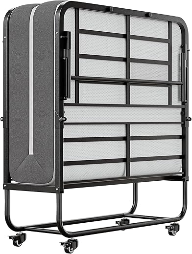 SunsGrove Twin Folding Bed with Mattress, 75" x 38" Foldable Guest Bed, Portable Rollaway Bed with 5" Memory Foam Mattress, Space-Saving Sturdy Metal Frame