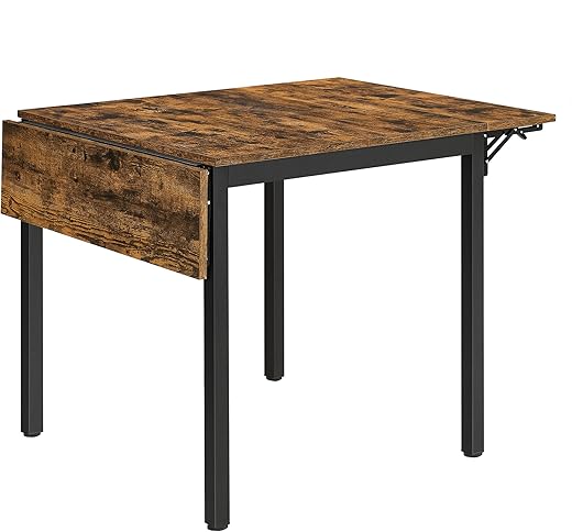 VASAGLE Folding Dining Table, Kitchen Table, Drop Leaf Extendable Table for Small Spaces, Seats 2-4 People, Industrial, Rustic Brown and Black UKDT077B01